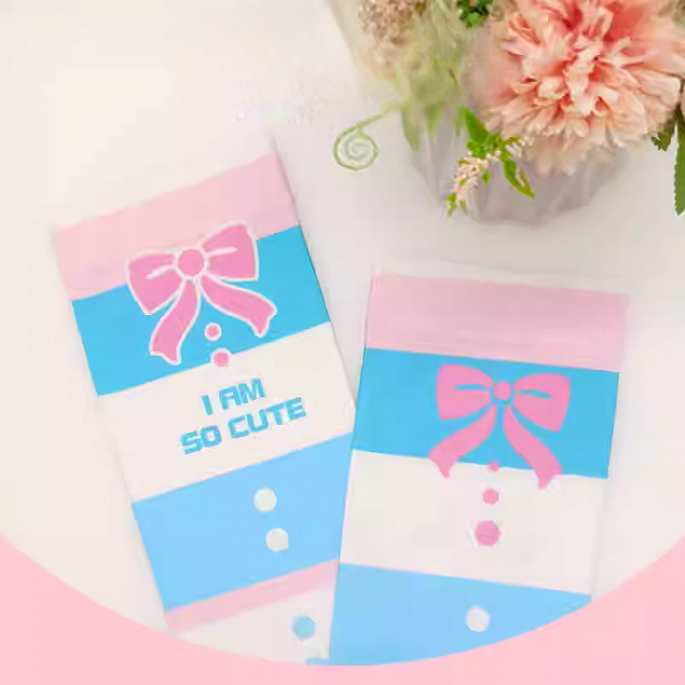 Blue and White Striped Bow Print Over Knee Stockings