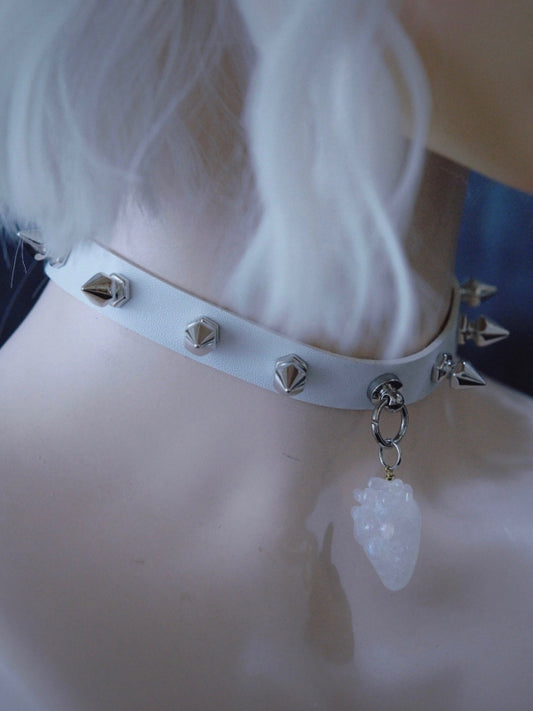 Heart Pendant White Gothic Studs PU Choker