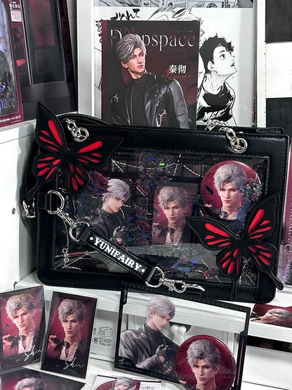 Red Ita Shoulder Bag with Gold Butterfly and Spiderweb Details – Small Capacity