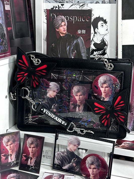 Red Ita Shoulder Bag with Gold Butterfly and Spiderweb Details – Small Capacity