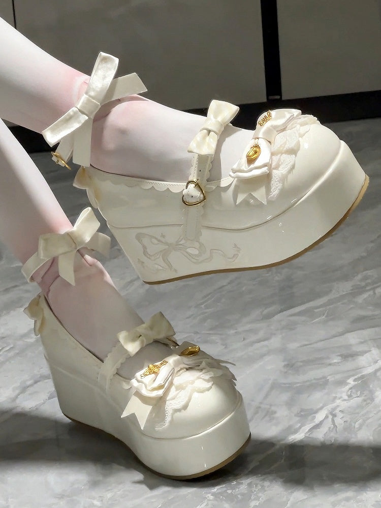 White Spoon Decorated Bowknot Details Sweet Lolita Platforms