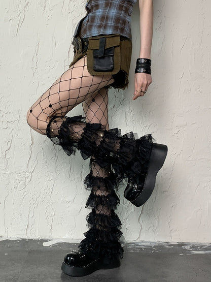 Black Y2K Rhinestone Cut-out Design Tights