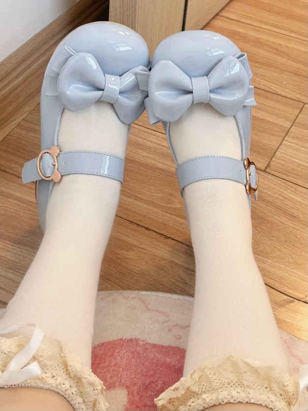 Blue Bow at Top 3cm Block Heel Mary Janes