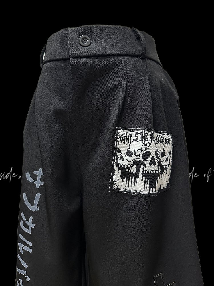 Punk Skeleton and Cross Appliques Black Wide-leg Shorts