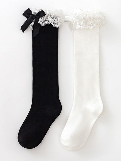 Black/White Lolita Lace Bowknot Details Underknee/Overknee Stockings