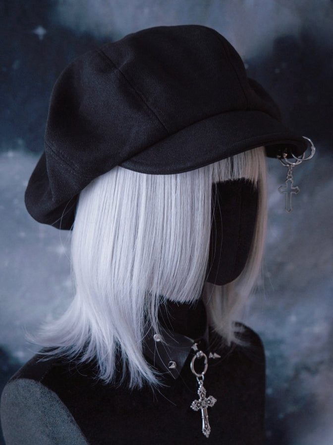 Cross Charm Black Gothic Beret