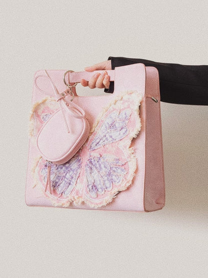 Adorable Pink Crossbody Bag With Oversized Butterfly Patchwork