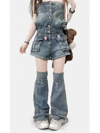 Blue Y2K Bittersweet Overall Shorts