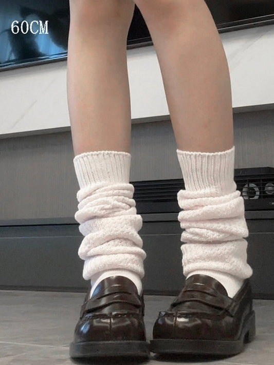 White JK Uniform Knitted Calf Socks 60CM/100CM Length