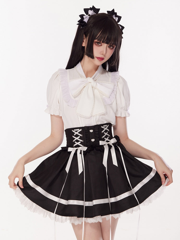 Black High Waist Jirai Kei Landmine Style Skirt