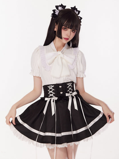 Black High Waist Jirai Kei Landmine Style Skirt