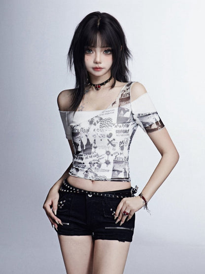 Black Low Waist Studded Glamorous Shorts with Zippers Detail