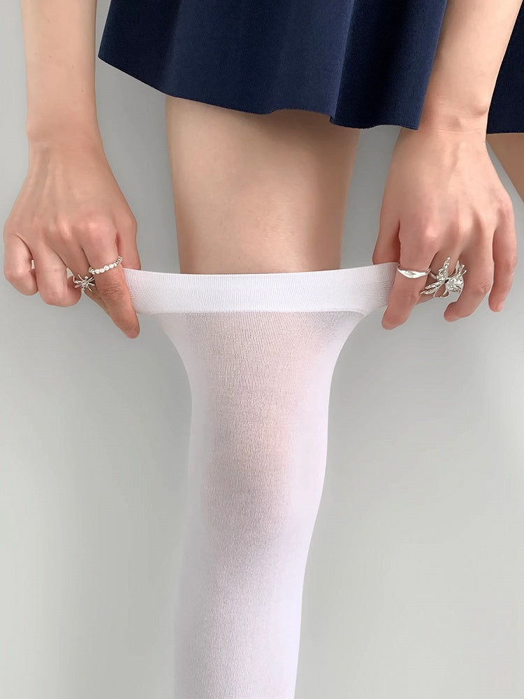 Black/White/Beige/Gray Ribbed Trim Over-knee Sockings