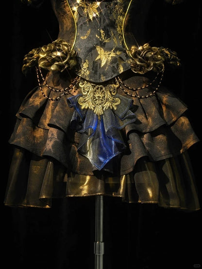 Black and Gold Tiered Ruffle Skirt with Shorts Lining