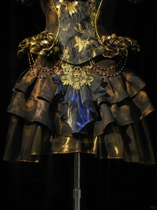 Black and Gold Tiered Ruffle Skirt with Shorts Lining