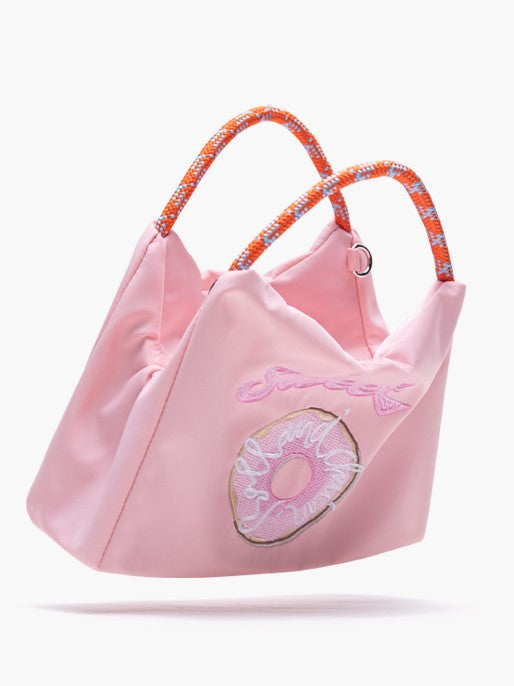 Pink Crossbody Phone Bag With Embroidered Donut Design