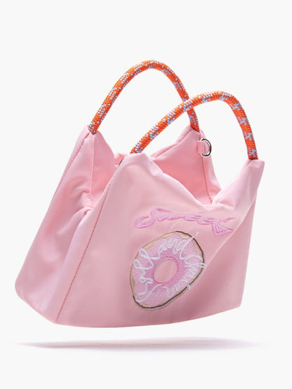 Pink Crossbody Phone Bag With Embroidered Donut Design