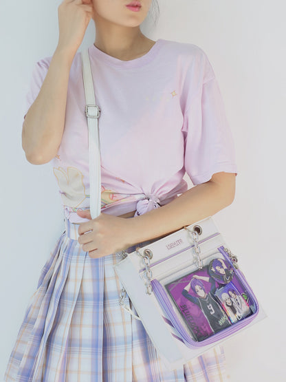 White & Purple Sweetheart Charm Zipper Ita Shoulder Bag