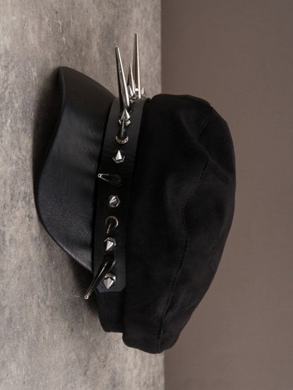 Black Gothic Studs Details Beret Hat