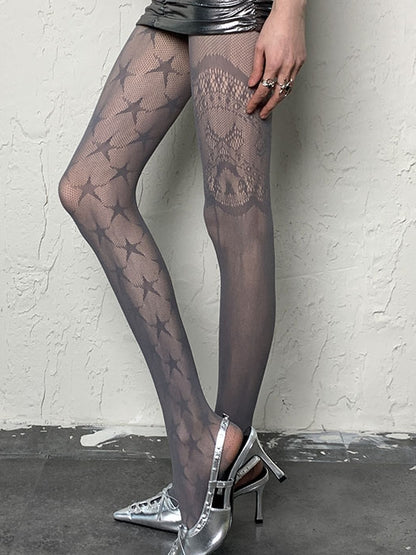 Gray/Black/Brown/White Y2K Star Pattern Tights