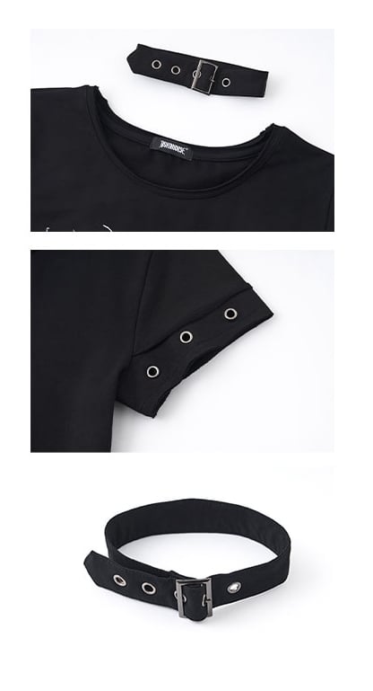 Black Wings Print Cotton Cropped T-shirt with Choker