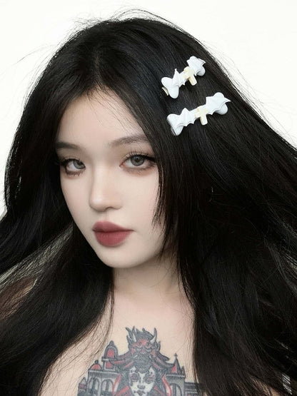 Gothic Punk White Halloween Cross Bone-shaped Hairclip with Bat Wings