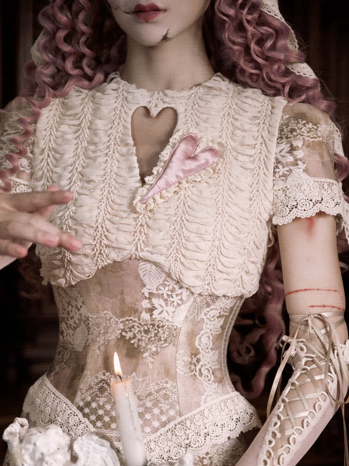 Romantic Goth Love Cutout Short Sleeves Corset Top