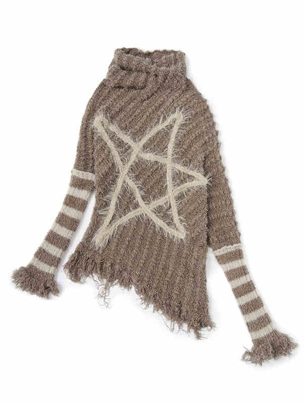 Brown Vintage Punk Batwing Sleeves Loose Five-pointed Star Sweater