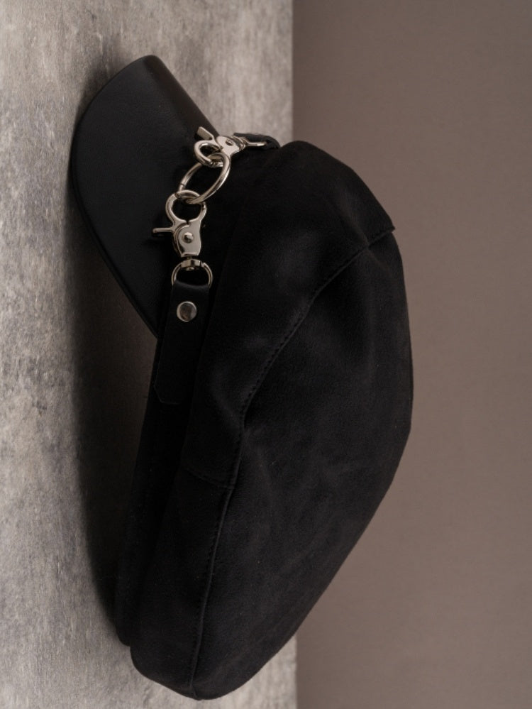 Black Gothic Buckles Design Beret Hat