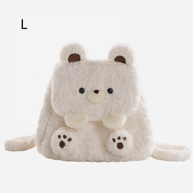 White Cute Bear Plush Flap Backpack Bag Middle/Large Size