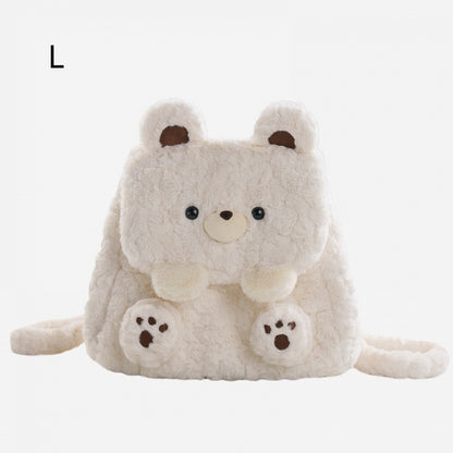 White Cute Bear Plush Flap Backpack Bag Middle/Large Size