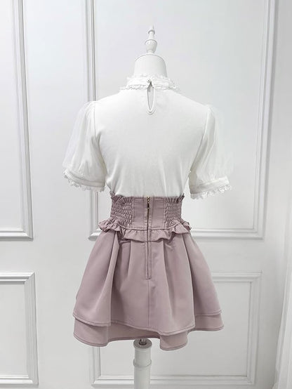 Bowknot and Rhinestone Decoration Choker Design White Jirai Kei Blouse