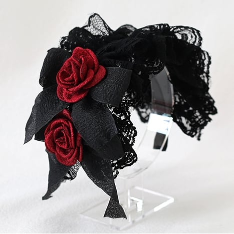 Rosette Design Gothic Black and Red Lace Bowknot KC