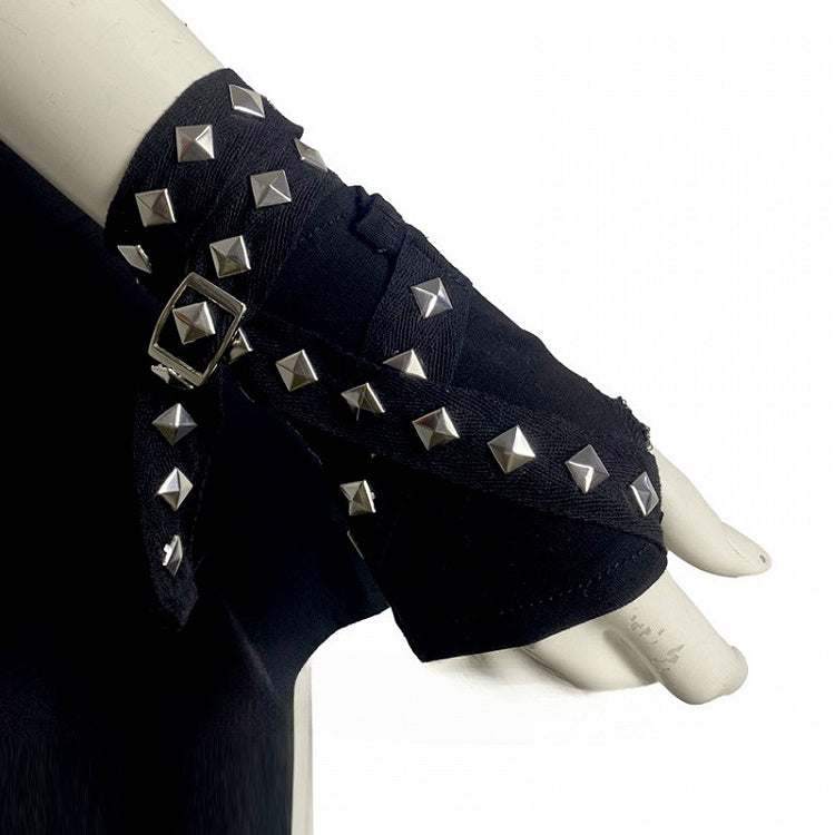 Black Punk Gothic Studs Strap Fingerless Gloves