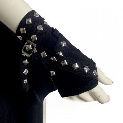 Black Punk Gothic Studs Strap Fingerless Gloves