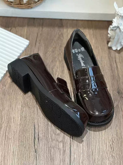 Slip-in Fit Design & PU Leather Brown Loafers with 2.5cm Heel