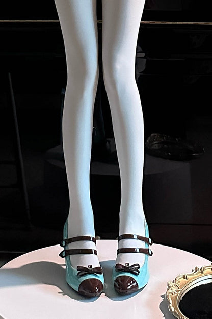 Mint Chocolate Green and Brown Bow at Top Sweet Lolita High Heels