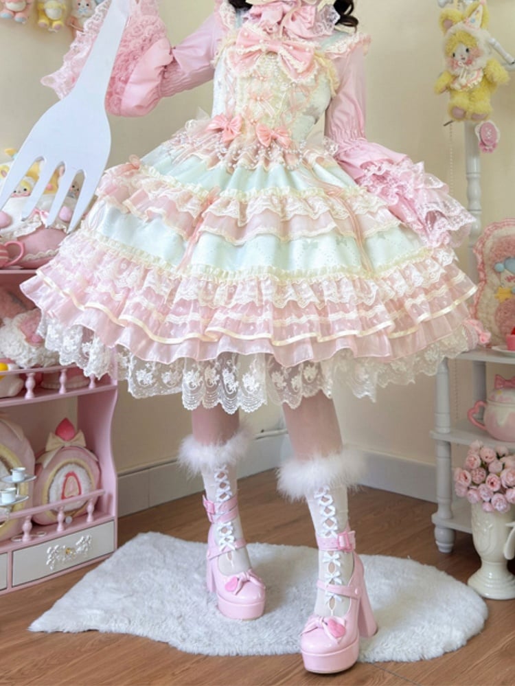 Green Bead Chain Bows Decorated Hanayome Lolita Princess Dress