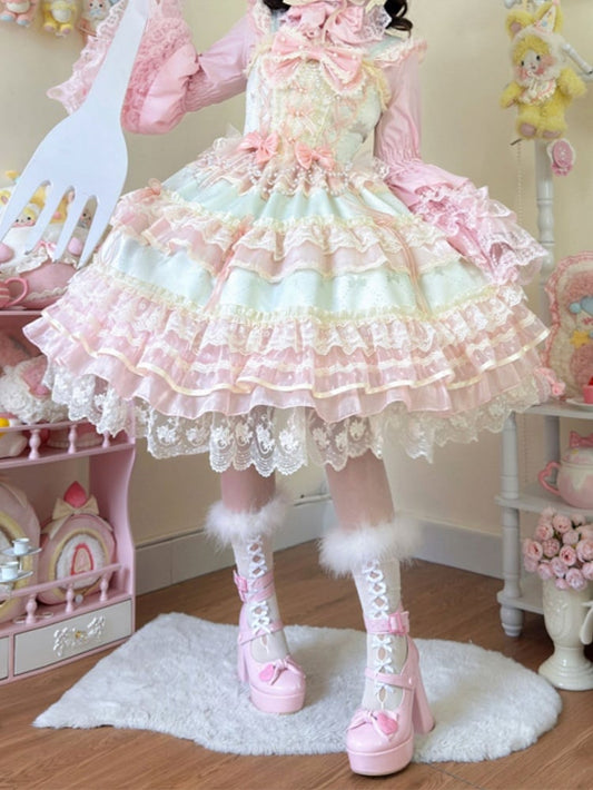 Green Bead Chain Bows Decorated Hanayome Lolita Princess Dress