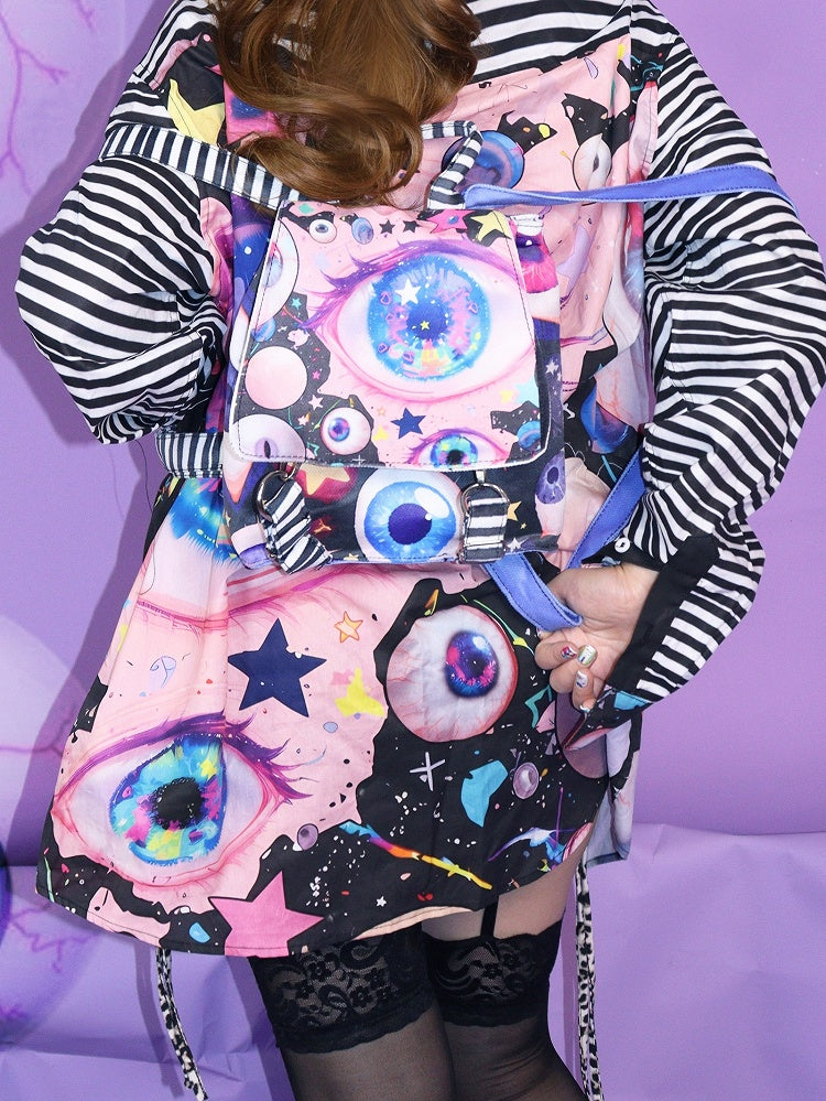 Colorful Guro Kawaii Fold-Over Flap Design Eyes Print Backpack