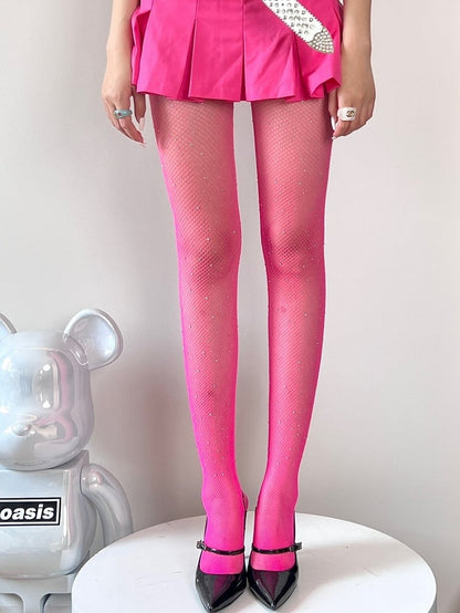 11 Color Options Rhinestone Decorated Fishnet Tights