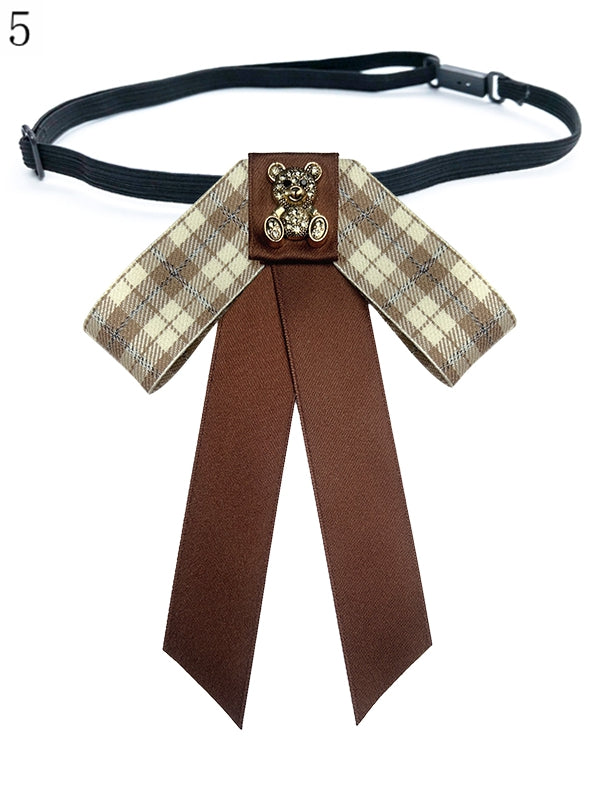 8 Options Preppy Style Rhinestone Decorated Bear Design Bow Tie