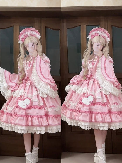 Clearance-Size M for Bust 88-103CM Pink Gorgeous Old School Princess Lolita Cotton Dress+ Sleeves