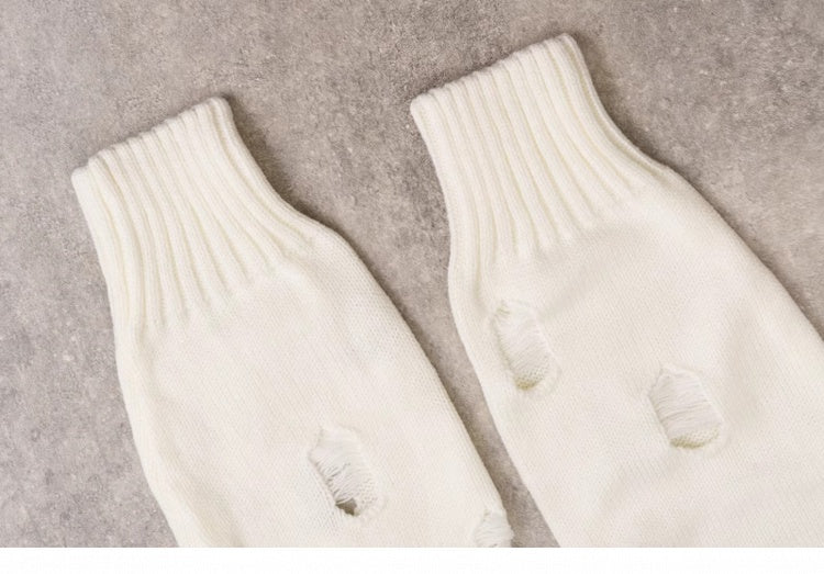 PU Buckles Gothic White Distressed Holes Leg Warmers