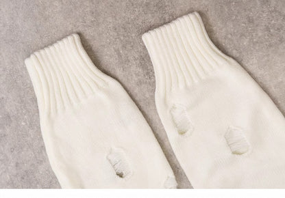 PU Buckles Gothic White Distressed Holes Leg Warmers