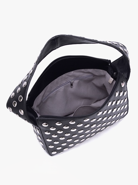 Edgy Black Studded Wide-Strap Shoulder Bag