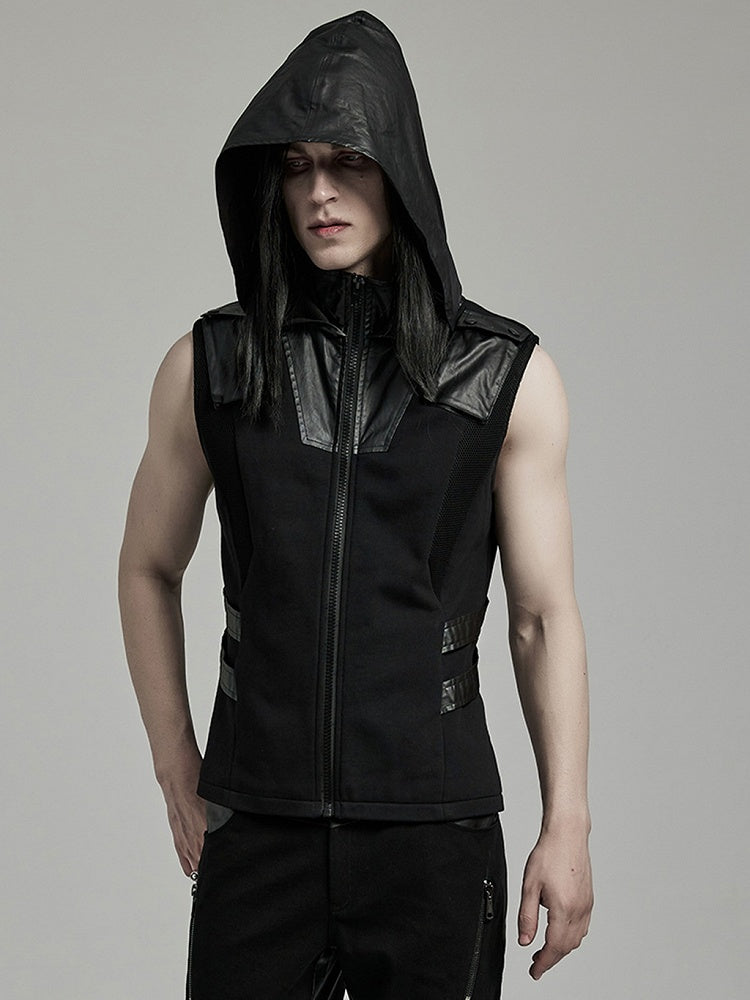 Black Techwear Hooded Vest