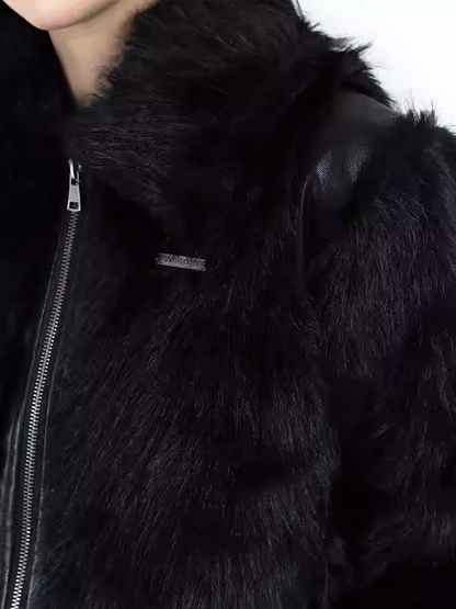 Black Zip Closure Shaggy PU Jacket