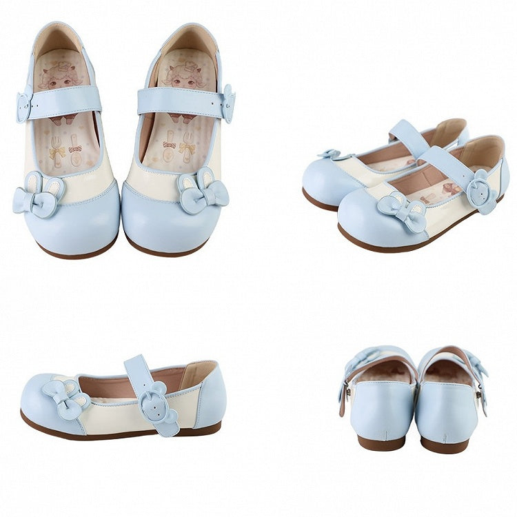 Blue Bunny Ear Bowknot Decorated Bear Buckle Flats