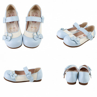 Blue Bunny Ear Bowknot Decorated Bear Buckle Flats